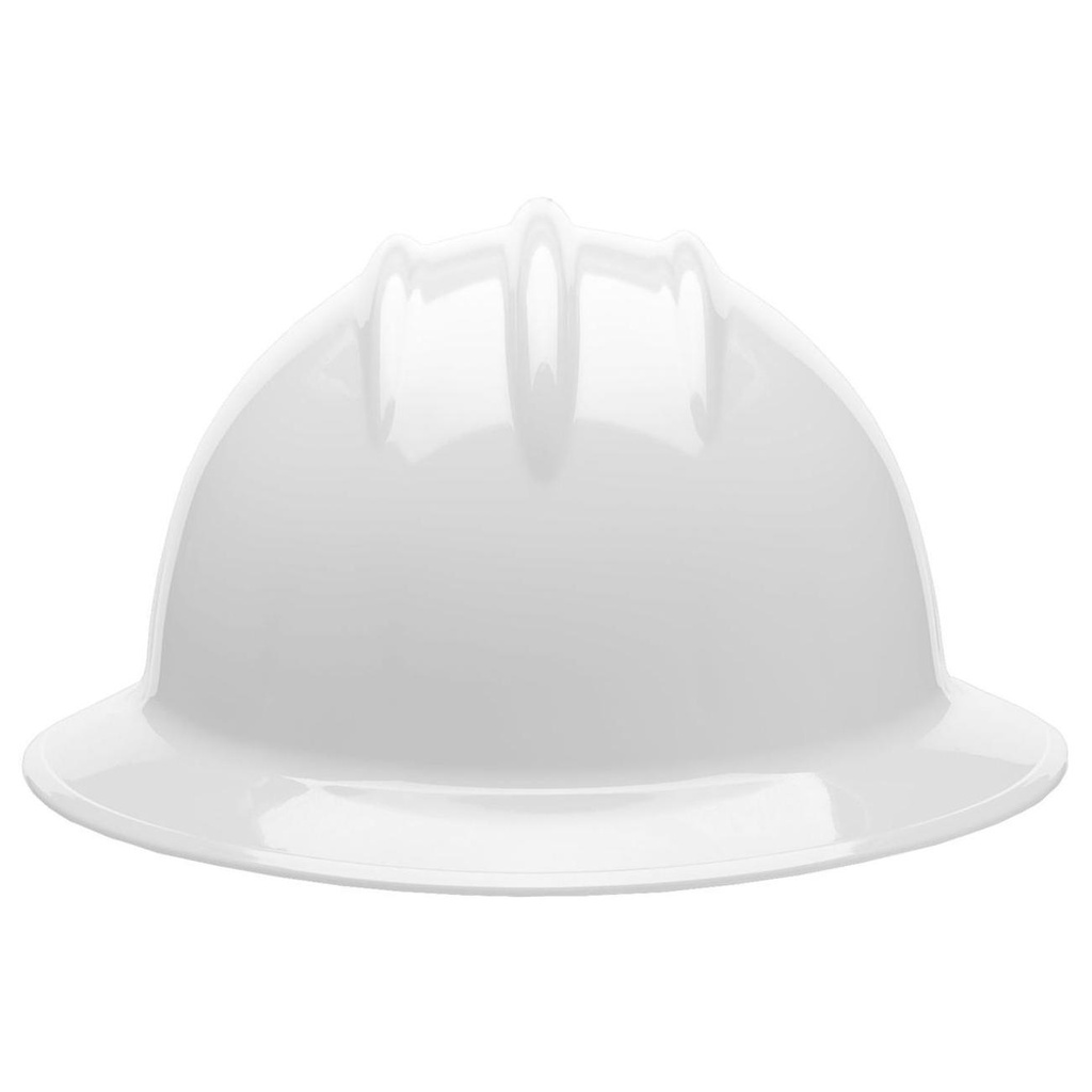 White Classic Full Brim Hard Hat, 6 Pt. Ratchet Suspension