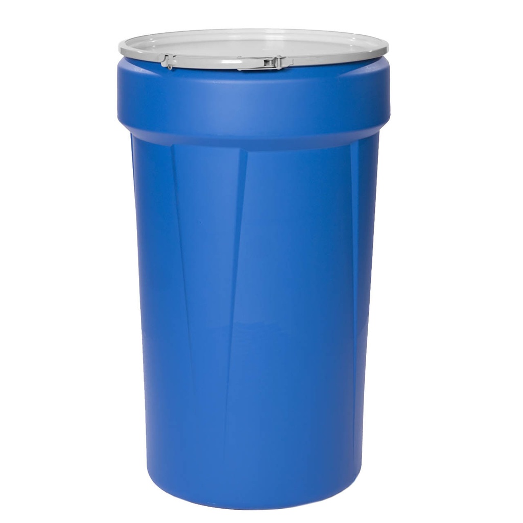 55 Gallon, Metal Lever-Lock, Open Head Lab Pack Plastic Barrel Drum, Blue