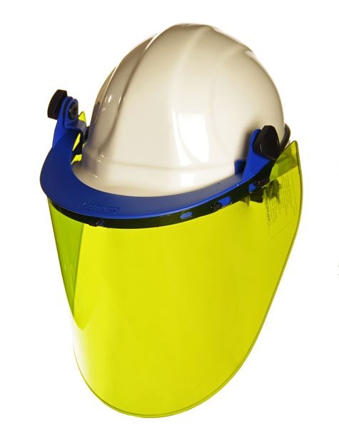 Arc Flash Face Shield Kit, 12 Cal. White Slotted Hard Hat with Cap Bracket