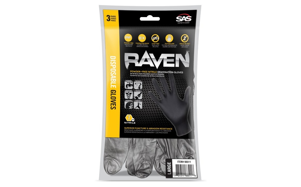 Raven Powder-Free Nitrile Disposable - 7 Mil - 3PK, Vend Packed