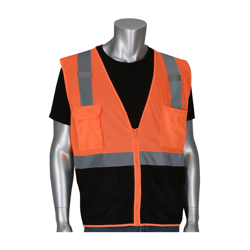 [SA-302-0710B] PIP® ANSI Type R Class 2 Five Pocket Value Mesh Vest with Black Bottom Front