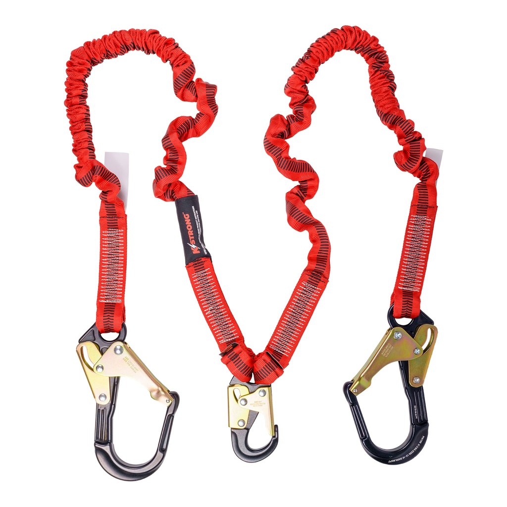 [FP-UFL206234] 4.5 - 6 ft. Elasticated SAL Twin leg 100% tie-off with (1) aluminum snap hook and (2) aluminum rebar hooks