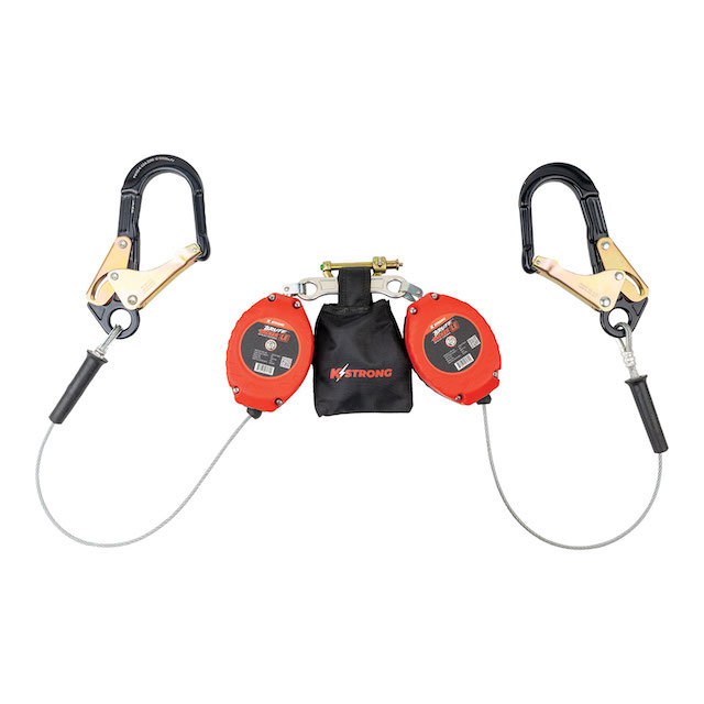[FP-UFS316106LD] KStrong® BRUTE™ Backer™ LE Dual 8.5 ft. Cable SRL with aluminum swivel rebar hooks at anchorage end, other end dorsal connector shock pack assembly (ANSI)