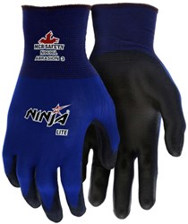 Ninja Lite Work Gloves 18 Gauge Blue Nylon Shell Poly Coated Palm and Fingertips