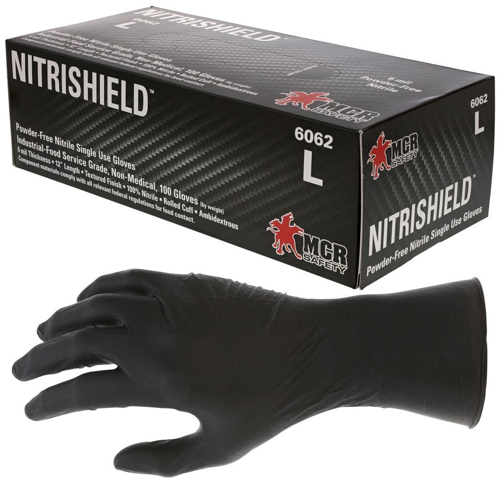 [A-6062] NitriShield™ Gloves Powder Free Disposable Nitrile Premium Medical Grade Textured Grip 12 Inches