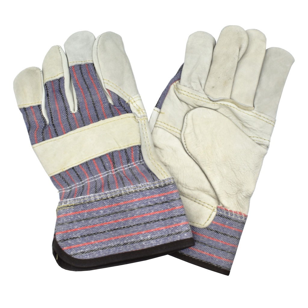Leather Palm Gloves, Grain Cowhide, Gunn cut pattern, canvas backing, 2.5" safety cuff