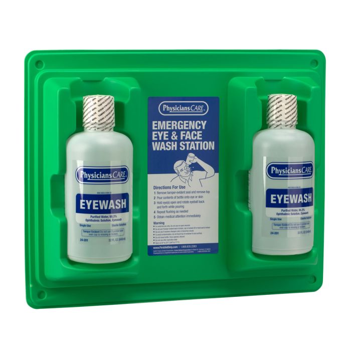 Eyewash Station, Two 32 oz. Screw Cap Bottles, Wall mount kit