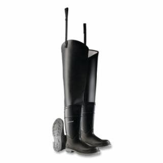 Hip Waders, Plain Toe, Steel Shank, Men's 12, 32 in Inseam, Polyblend/PVC, Black