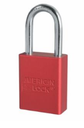 Solid Aluminum Padlock, 1 1/2" Shackle, Red, Keyed Alike