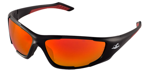 [EP-BH12610] Javelin Safety Glass, Matte Black Frame, Red Mirror Lens, Black TPR Nose Piece & Red Temple Sleeves