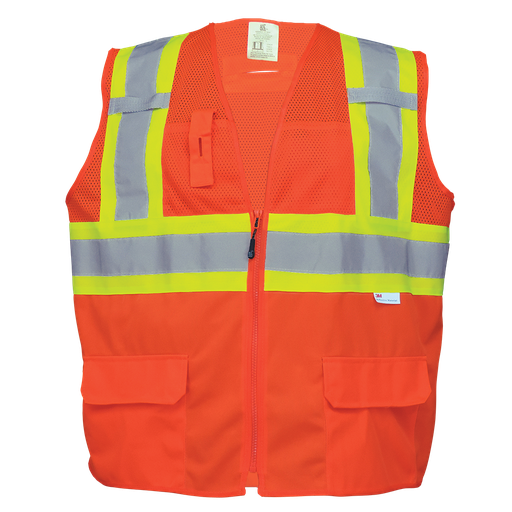 [SV-GLO-0047] Solid and Mesh Polyester High-Visibility Orange Surveyors Safety Vest