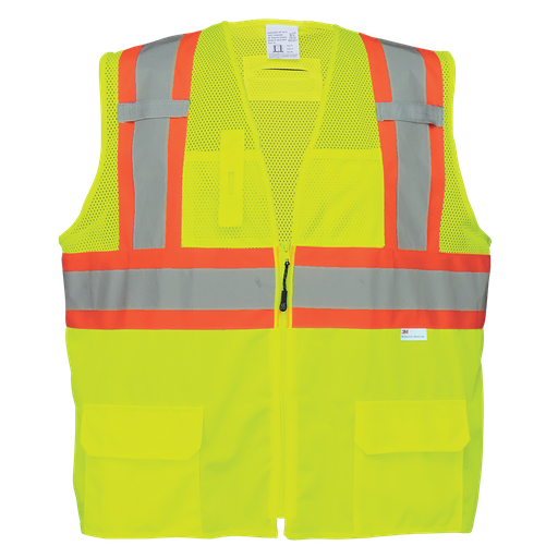 [SA-SV2230-2T] High-Visibility Solid and Mesh Polyester Surveyors Safety Vest