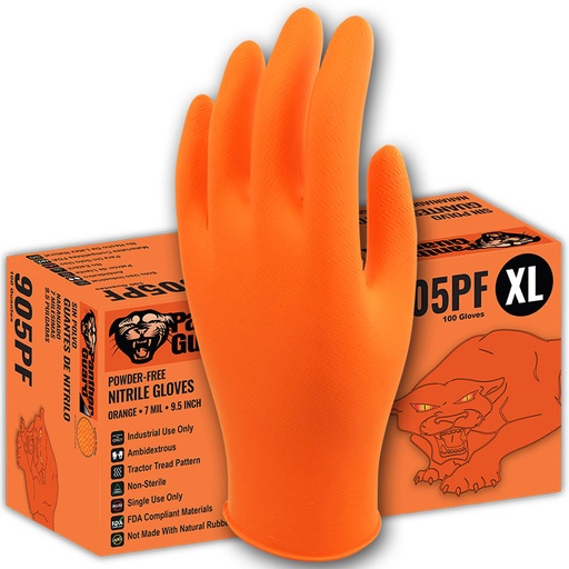 [A-905PF] Panther-Guard® - 7 Mil Industrial Grade Orange Nitrile Disposable Gloves