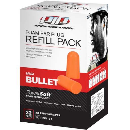 [HP-267-HPF210-1] Mega Bullet Uncorded Ear Plug Refill Pack 250 Pair/box