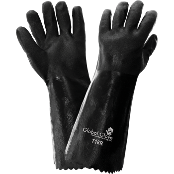 [A-718R] Jersey Liner Double-Coated with Black PVC 18-Inch Chemical Handling Gloves