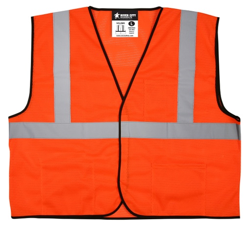 [SV-VCL2MO-XL] Safety Vest, Economy Class 2 Mesh, 2" Silver Reflective, Hook & Loop Front, 3 Pockets, Orange, XL