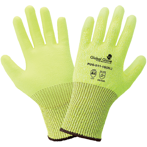 [A-PUG-511] 13 Gauge Polyurethane Coated High-Visibility Cut Resistant Gloves
