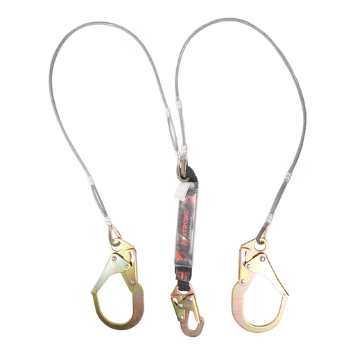 [FP-UFL201622] [FP-UFL201622] 6' Clear Pack SAL Wire Cable Leading Edge (LE) rated Twin leg 100% tie-off with (1) snap hook and (2) rebar hooks
