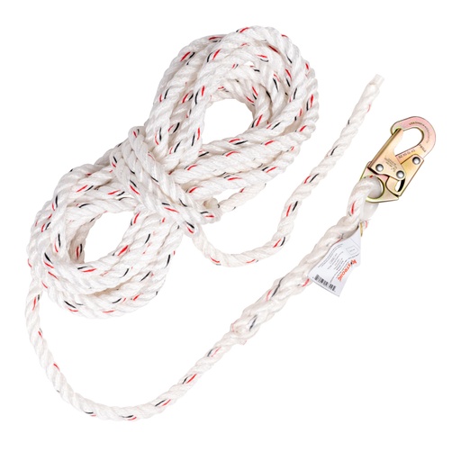 [FP-UFR200025] [FP-UFR200025] 25' Vertical white polydac rope lifeline, snap hook on anchor end, other end cut and taped