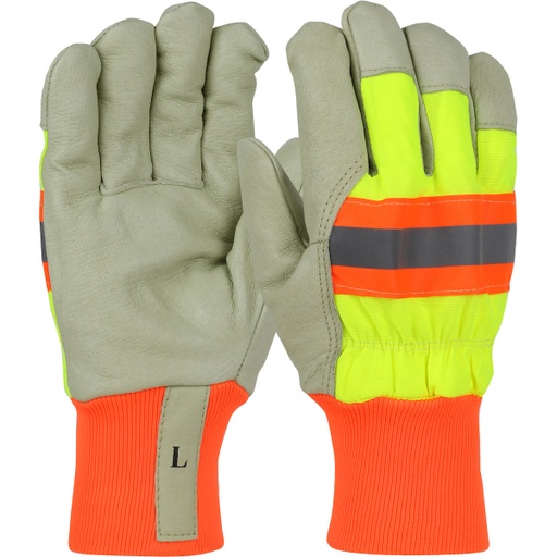 [A-HVY1555] PIP® Pigskin Leather Palm Glove with Nylon Hi-Vis Back and 3M™ Thinsulate™ Lining - Knit Wrist