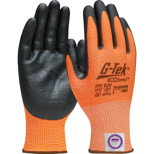 [A-19-D340OR] G-Tek® ECO Series™ Hi-Vis Seamless Knit Dyneema® Diamond 2.0 Blended Glove
