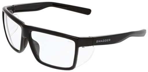 [EP-SR210AF] Swagger® SR2 Series Black Safety Glasses Clear UV-AF® Lenses TPR Nose Pad and Temple Ends Detachable Side Shields