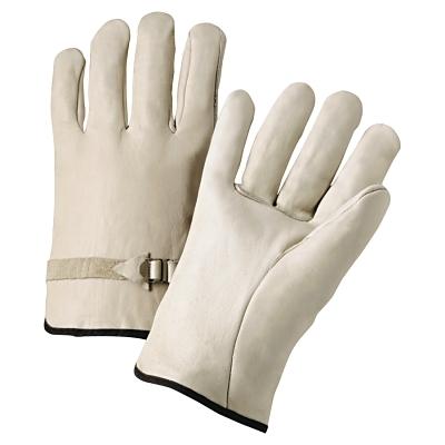 [A-4100-L] Anchor Brand Quality Grain Cowhide Leather Driver Gloves Pull Strap Back