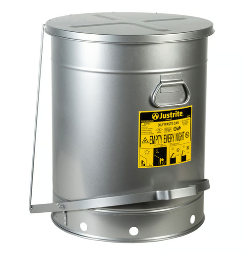 [IP-09704] Justrite Oily Waste Can 21G, Steel 23 7/16 Height Sound Dampening, Foot operated, self closing