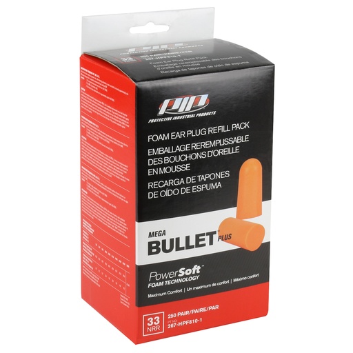 [HP-267-HPF810-1] PIP® Mega Bullet™ Plus Disposable Soft Polyurethane Foam Ear Plugs - Dispenser Refill Pack